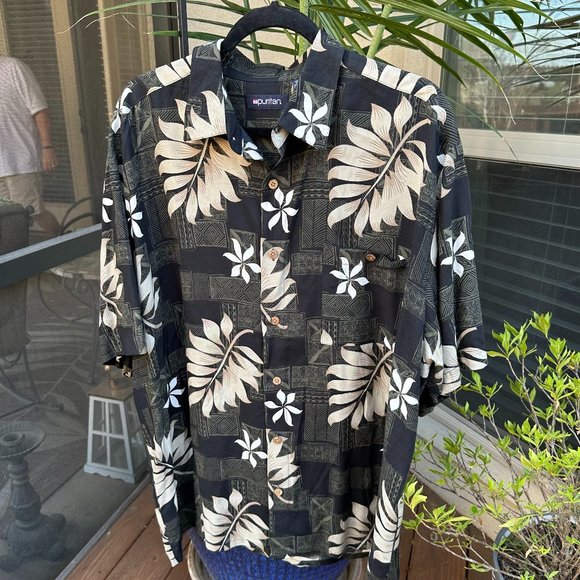 Chemise Hawaïenne Homme Puritan Taille XL - Motif Palmiers Tropical, Manches Courtes, 100% Rayon